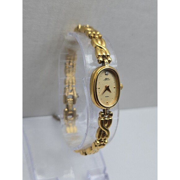 Vintage Jacques Prevard Womens Gold Tone Diamond Oval Bracelet Watch New Battery main image 3